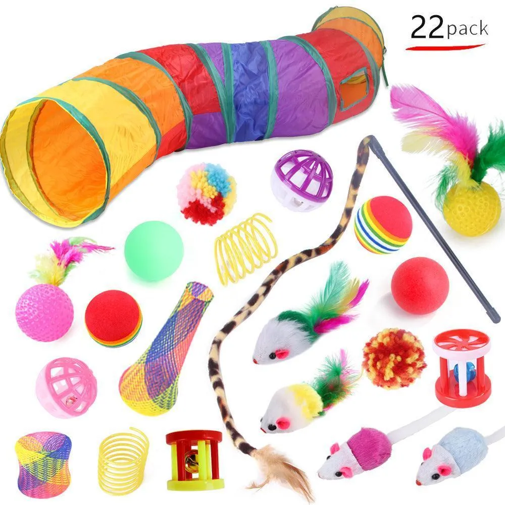 22 pcs Cat Toys - Cat Feather Teaser - Wand Interactive Feather Toy Fluffy Mouse
