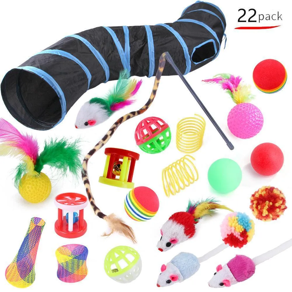 22 pcs Cat Toys - Cat Feather Teaser - Wand Interactive Feather Toy Fluffy Mouse