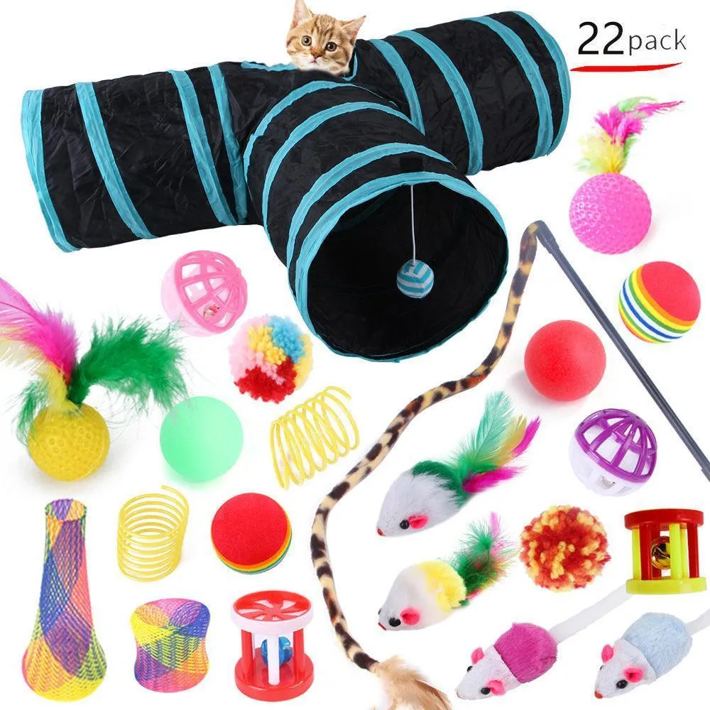 22 pcs Cat Toys - Cat Feather Teaser - Wand Interactive Feather Toy Fluffy Mouse