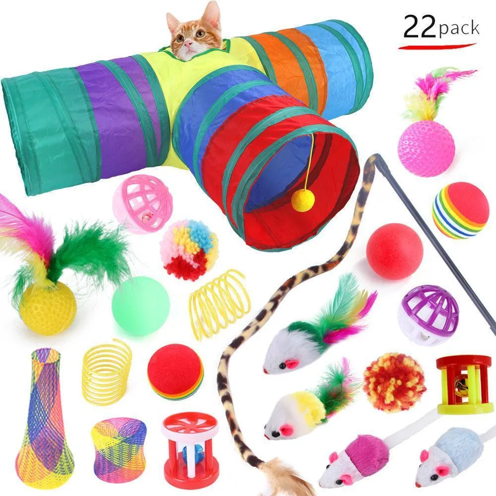 22 pcs Cat Toys - Cat Feather Teaser - Wand Interactive Feather Toy Fluffy Mouse