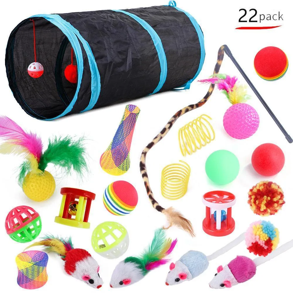 22 pcs Cat Toys - Cat Feather Teaser - Wand Interactive Feather Toy Fluffy Mouse