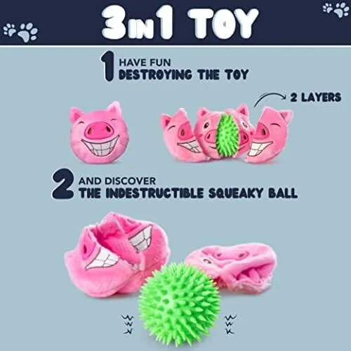 3in1 Dog Toys for Aggressive Chewers - Pig