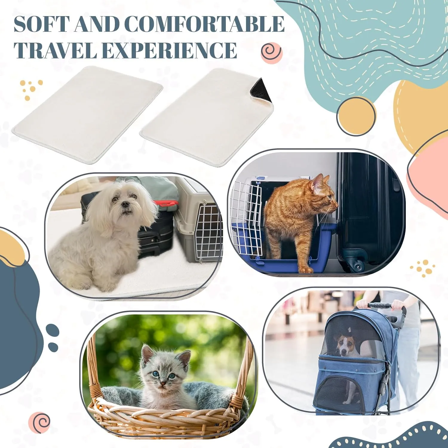 4 Pcs Pet Carrier Pad Travel Pet Reversible Dog Mat Replacement Liners for Travel Dog Bed Pad Washable Plush Cashmere Double Sided Bed Mat for Cat Kennel Crate(Beige,17 x 11 Inch)
