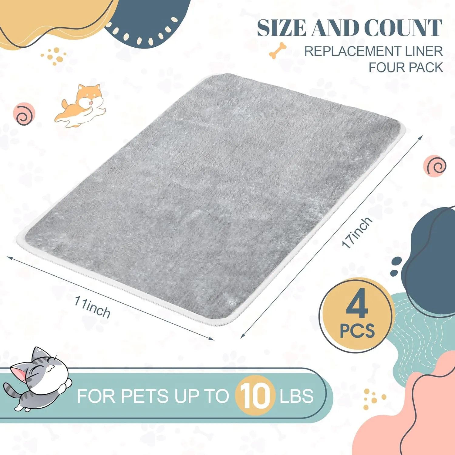 4 Pcs Pet Carrier Pad Travel Pet Reversible Dog Mat Replacement Liners for Travel Dog Bed Pad Washable Plush Cashmere Double Sided Bed Mat for Cat Kennel Crate(Grey,17 x 11 Inch)