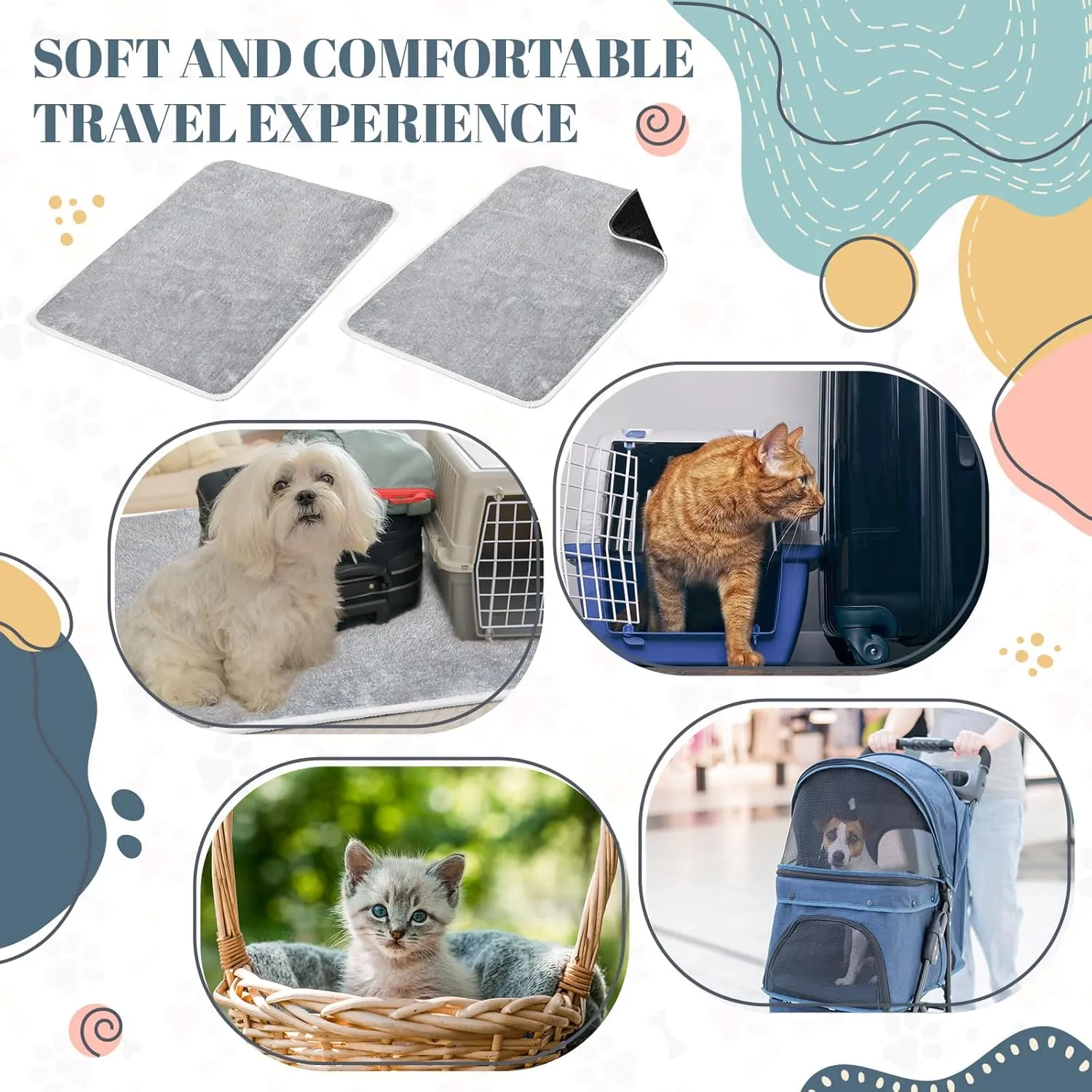 4 Pcs Pet Carrier Pad Travel Pet Reversible Dog Mat Replacement Liners for Travel Dog Bed Pad Washable Plush Cashmere Double Sided Bed Mat for Cat Kennel Crate(Grey,17 x 11 Inch)