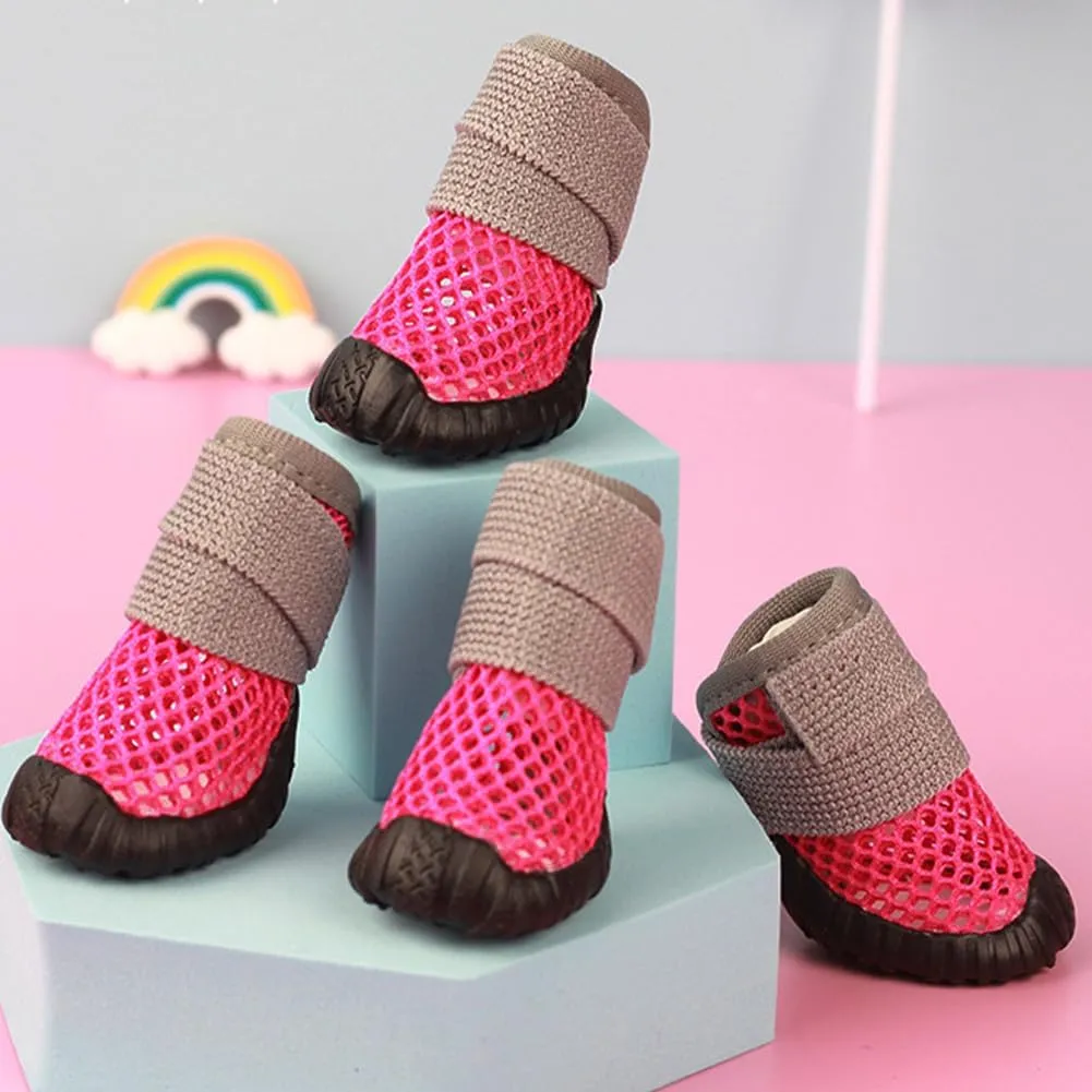 4pcs Dog Shoes Breathable Mesh Boots Shoes, Dog Boots for Dogs Non-Slip Dog Boots for Small Dogs, Anti-Slip Cats Puppy Comfortable Booties Rose Red 12-14 Pounds Size 4