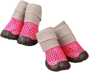 4pcs Dog Shoes Breathable Mesh Boots Shoes, Dog Boots for Dogs Non-Slip Dog Boots for Small Dogs, Anti-Slip Cats Puppy Comfortable Booties Rose Red 12-14 Pounds Size 4