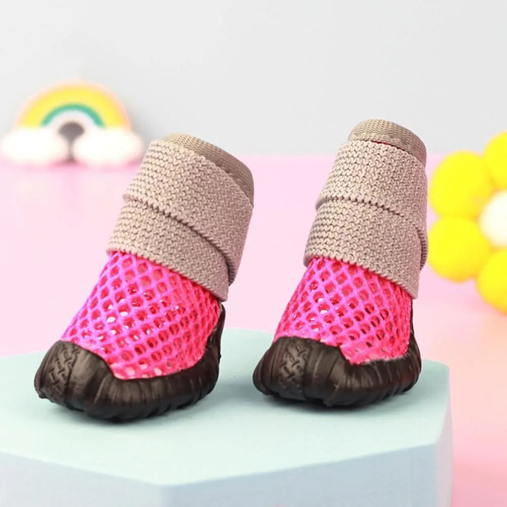 4pcs Dog Shoes Breathable Mesh Boots Shoes, Dog Boots for Dogs Non-Slip Dog Boots for Small Dogs, Anti-Slip Cats Puppy Comfortable Booties Rose Red 12-14 Pounds Size 4