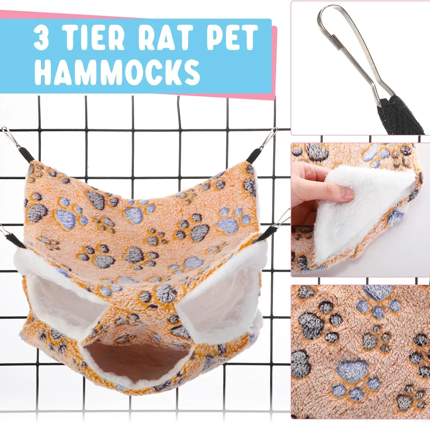 Abbylike 9 Pieces Rat Hammock Guinea Pig Ferret Hammocks Small Pet Hanging Tunnel Glider Toy Guinea Pig Ferret Hideout Bed Cage Accessories for Hamster(Light Brown, White, Black,Paw)