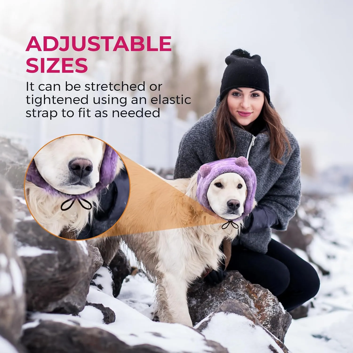 Adjustable Dog Noise Cancelling Ear Muffs Noise Protection - Ear Wraps for Dogs - Snoods Dog Headband Ear Covers for Anxiety Relief (Purple, Large)