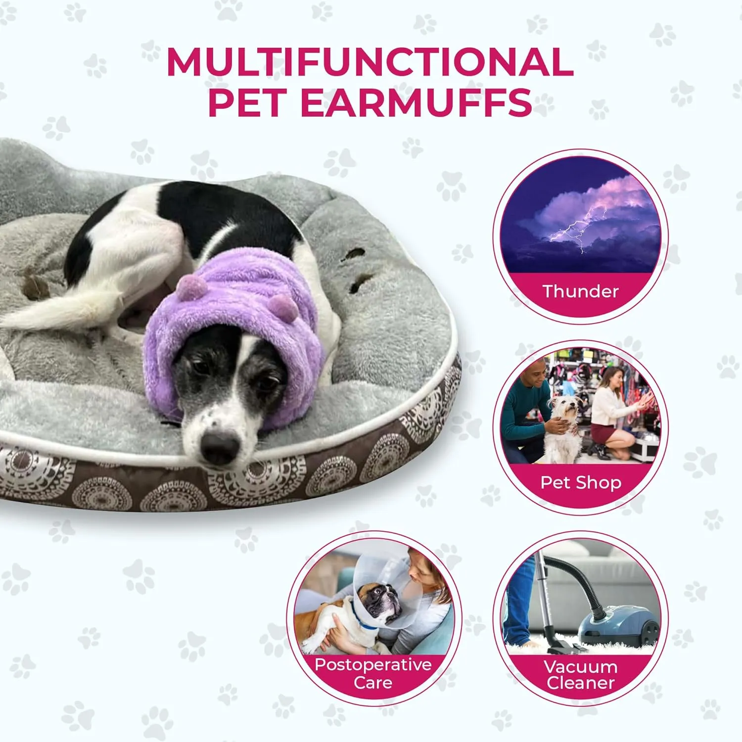 Adjustable Dog Noise Cancelling Ear Muffs Noise Protection - Ear Wraps for Dogs - Snoods Dog Headband Ear Covers for Anxiety Relief (Purple, Large)