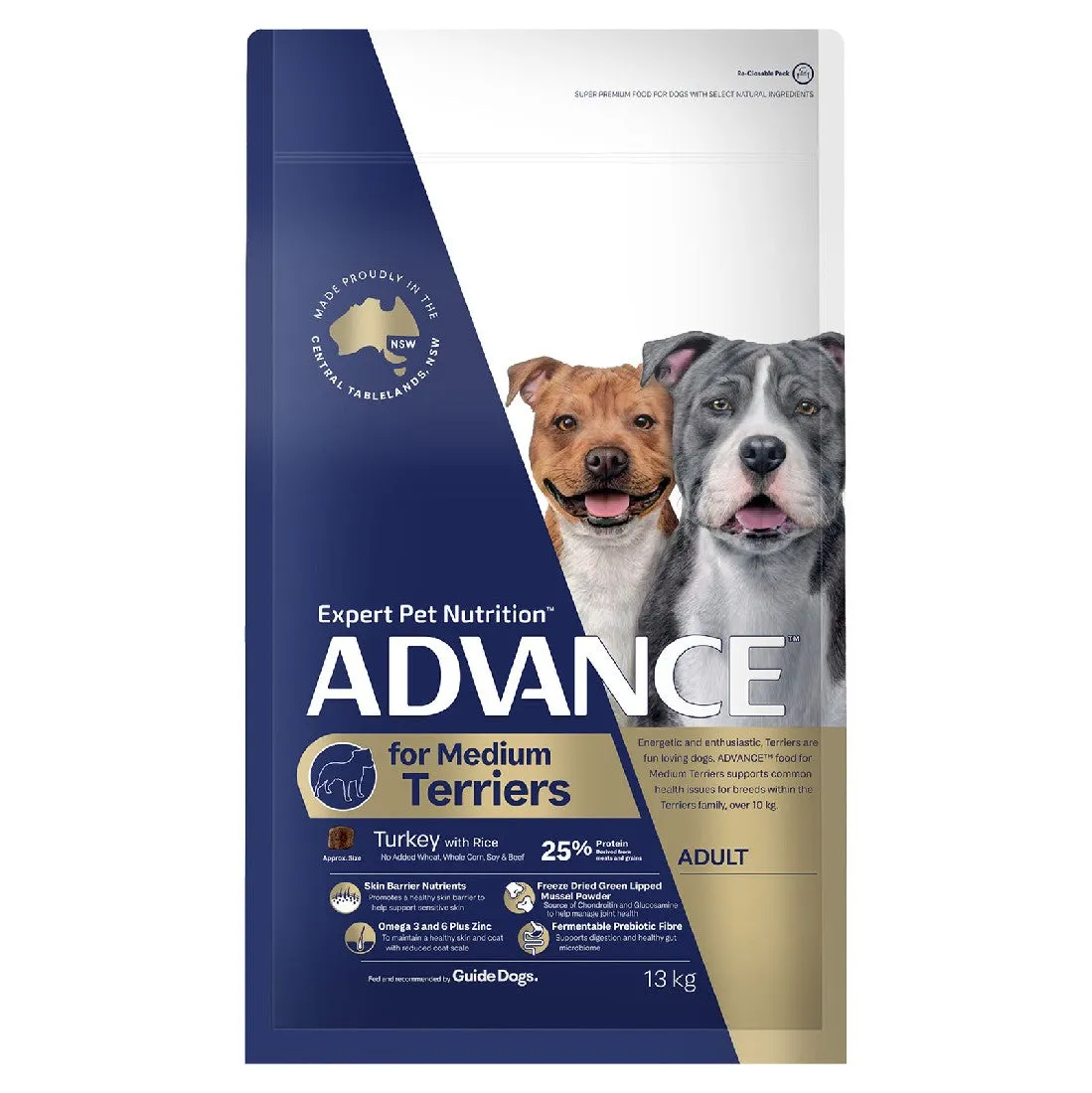 Advance Dog Food For Terriers Medium Breeds Turkey And Rice 13kg