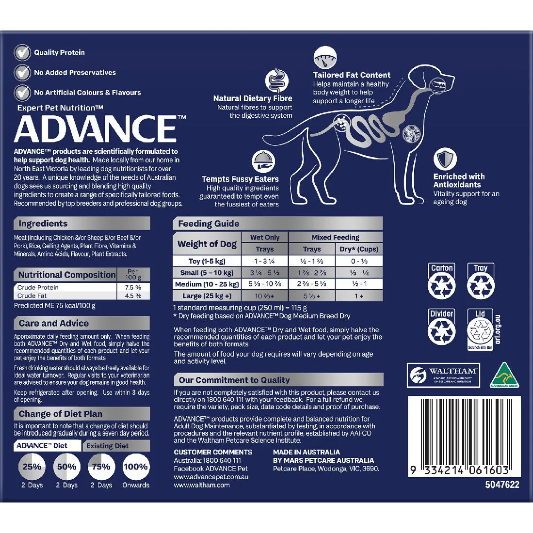 Advance Dog Trays Wet Food Healthy Ageing Chicken With Rice 12 X 100g