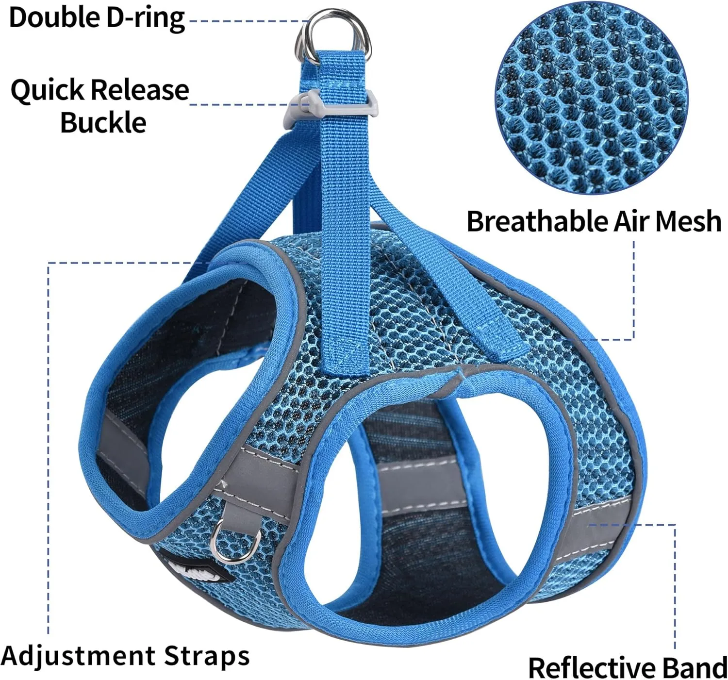 AIITLE Extra Small Dog Harness - Step in Vest Harness with A Leash, Reflective Bands, Soft Breathable Pet Supplies, Outdoor Pet Vest for Extra Small Dogs and House Cats Royal Blue XXXS