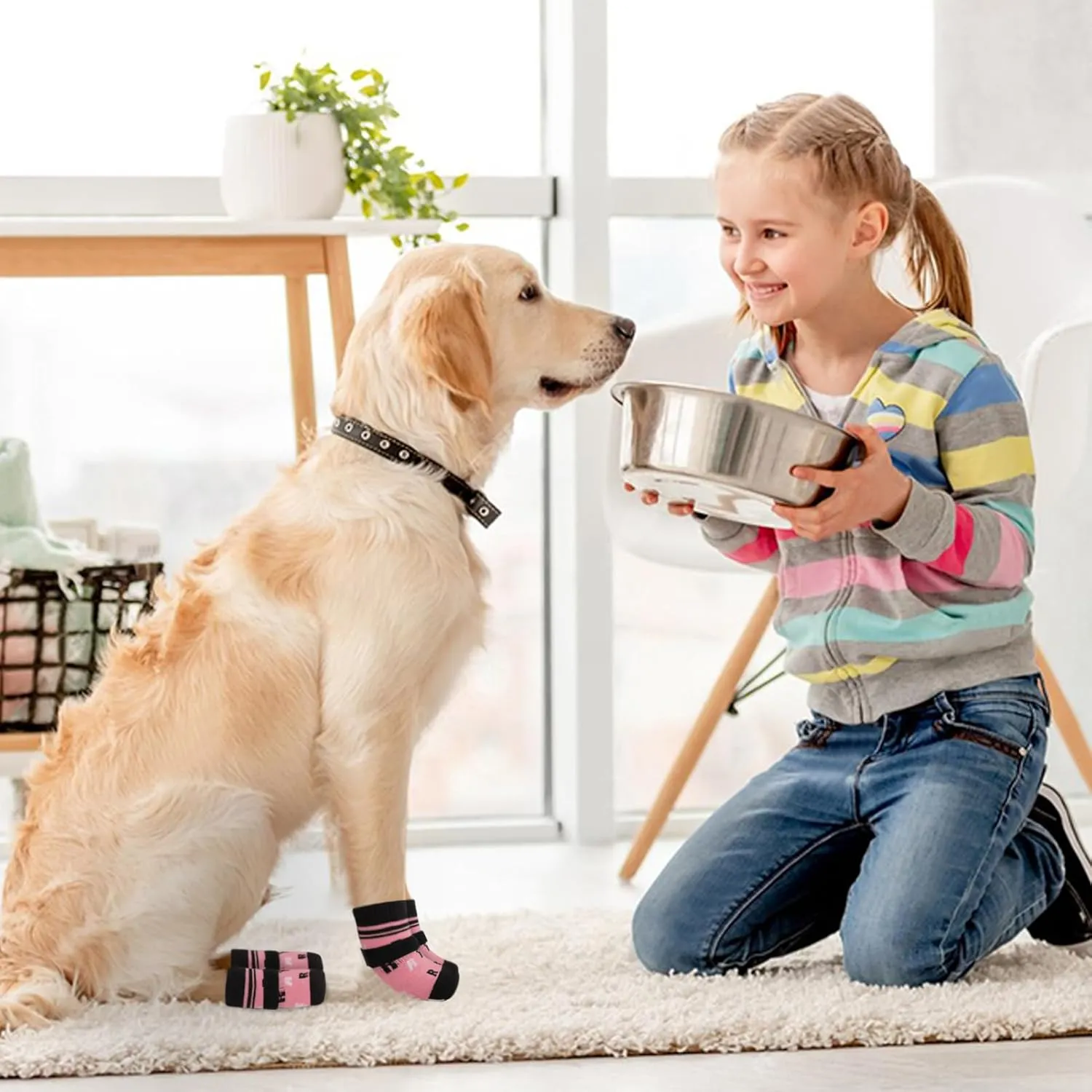 ASENKU Anti-Slip Dog Socks to Prevent Licking Paws, Dog Boots & Paw Protectors with Adjustable Strap for Hot/Cold Pavement, Dog Shoes for Hardwood Floors for Small Senior Dogs, Pink XS