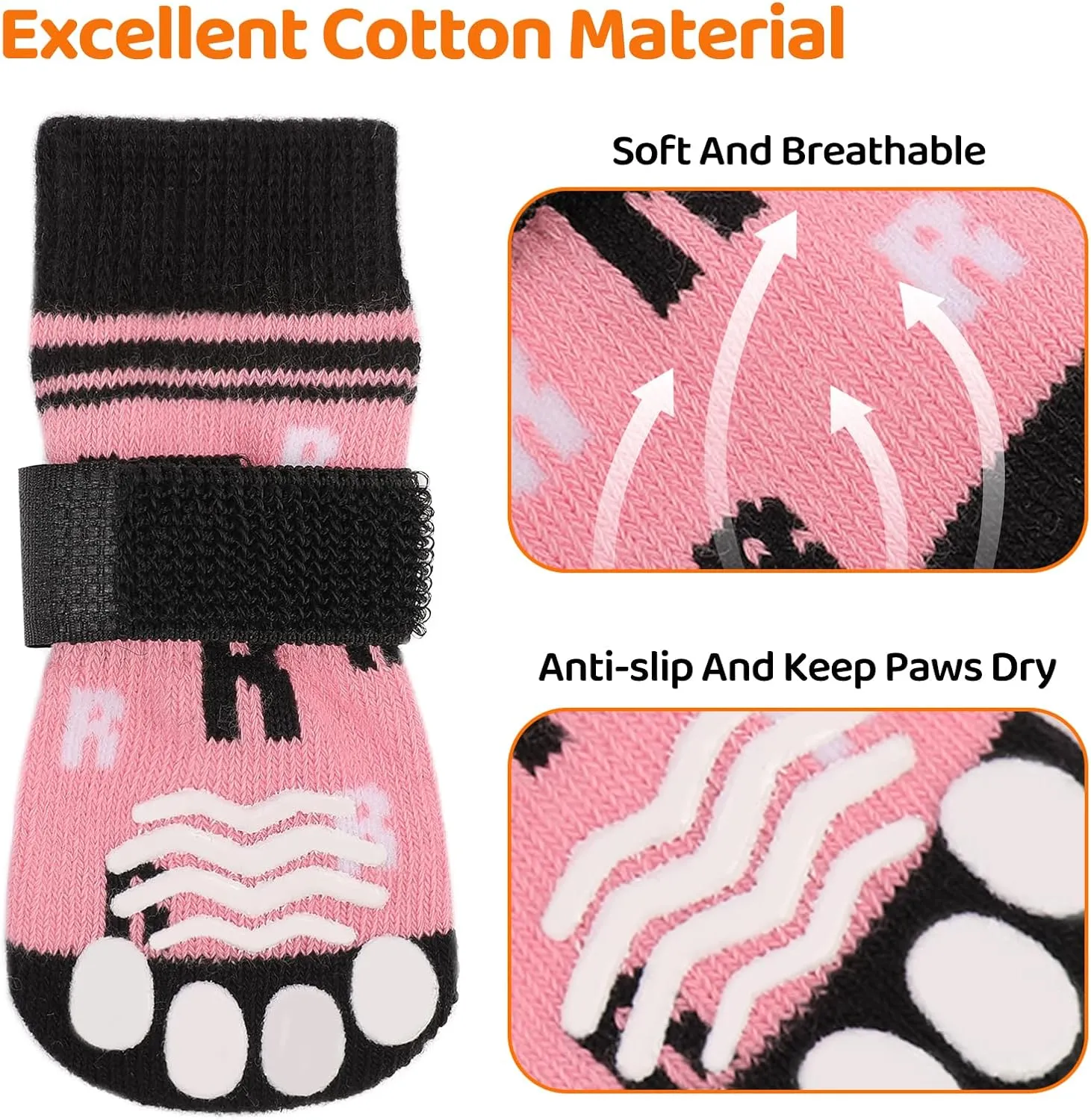 ASENKU Anti-Slip Dog Socks to Prevent Licking Paws, Dog Boots & Paw Protectors with Adjustable Strap for Hot/Cold Pavement, Dog Shoes for Hardwood Floors for Small Senior Dogs, Pink XS