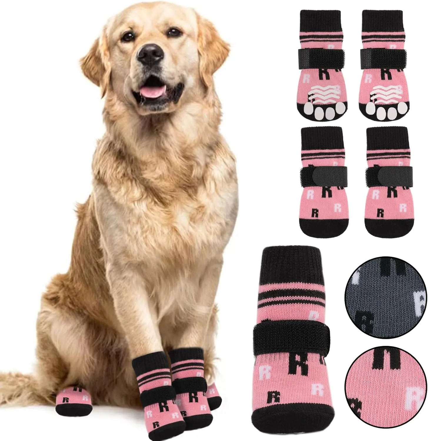 ASENKU Anti-Slip Dog Socks to Prevent Licking Paws, Dog Boots & Paw Protectors with Adjustable Strap for Hot/Cold Pavement, Dog Shoes for Hardwood Floors for Small Senior Dogs, Pink XS