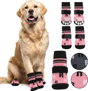 ASENKU Anti-Slip Dog Socks to Prevent Licking Paws, Dog Boots & Paw Protectors with Adjustable Strap for Hot/Cold Pavement, Dog Shoes for Hardwood Floors for Small Senior Dogs, Pink XS