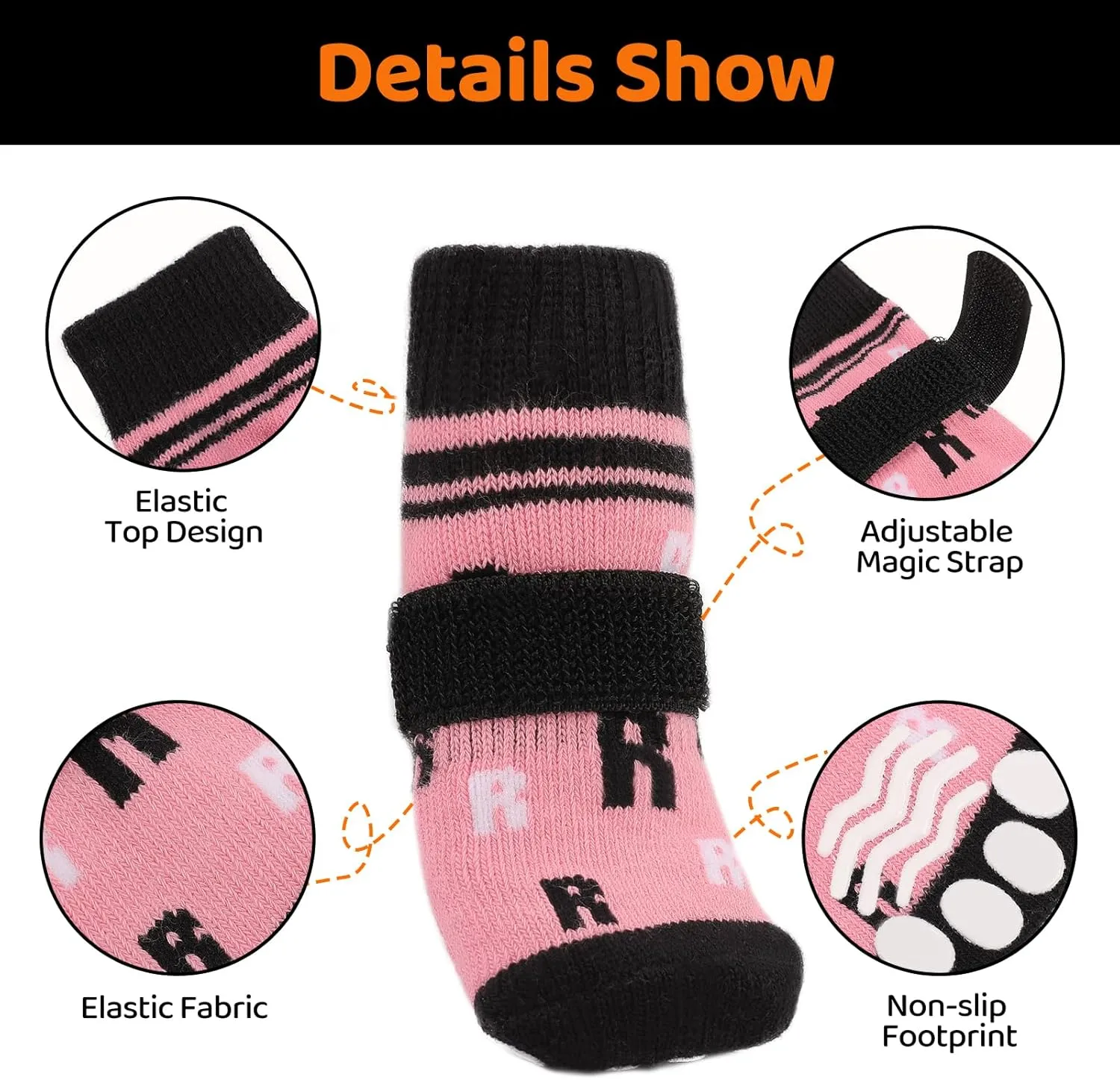 ASENKU Anti-Slip Dog Socks to Prevent Licking Paws, Dog Boots & Paw Protectors with Adjustable Strap for Hot/Cold Pavement, Dog Shoes for Hardwood Floors for Small Senior Dogs, Pink XS