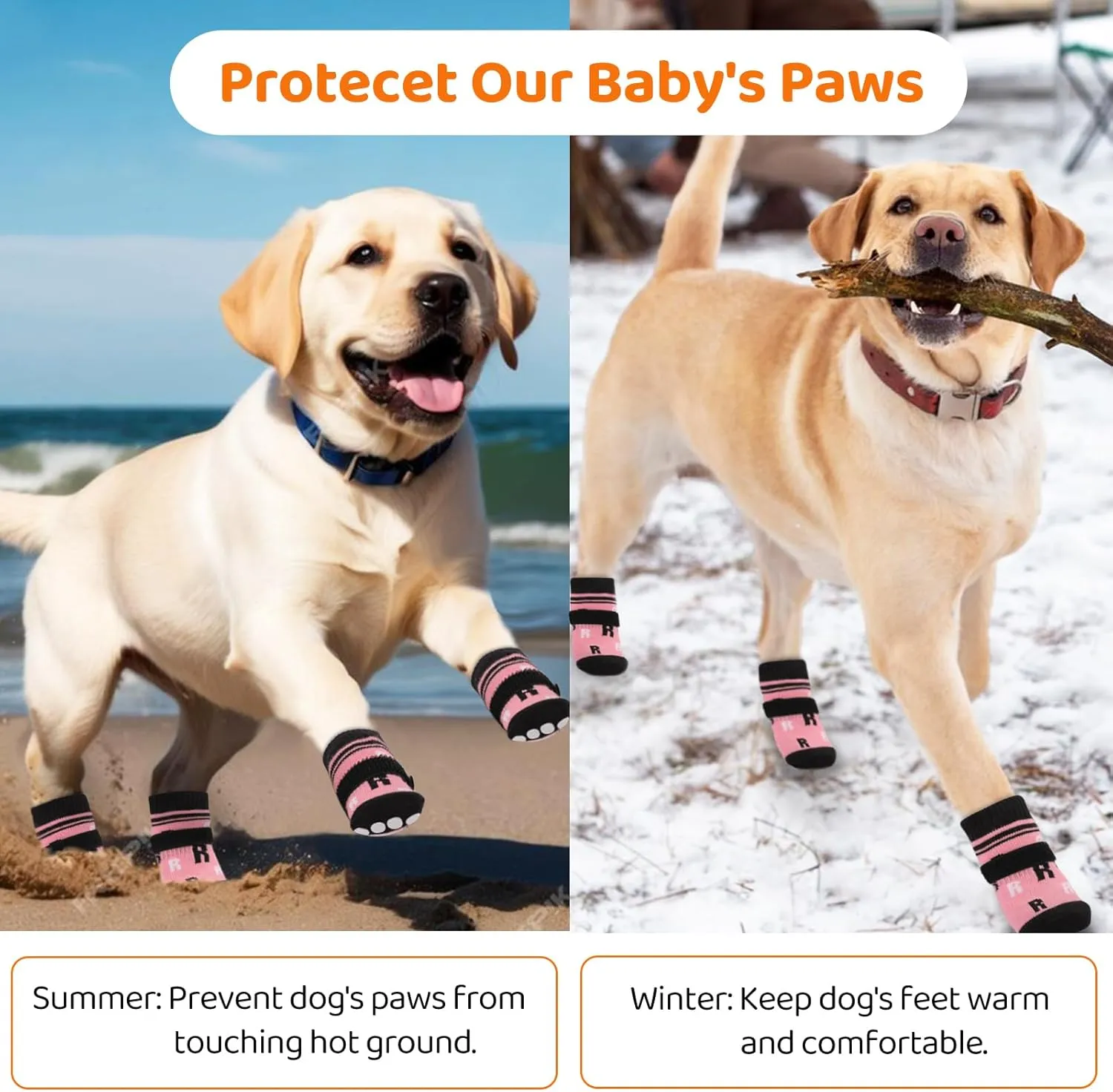 ASENKU Anti-Slip Dog Socks to Prevent Licking Paws, Dog Boots & Paw Protectors with Adjustable Strap for Hot/Cold Pavement, Dog Shoes for Hardwood Floors for Small Senior Dogs, Pink XS
