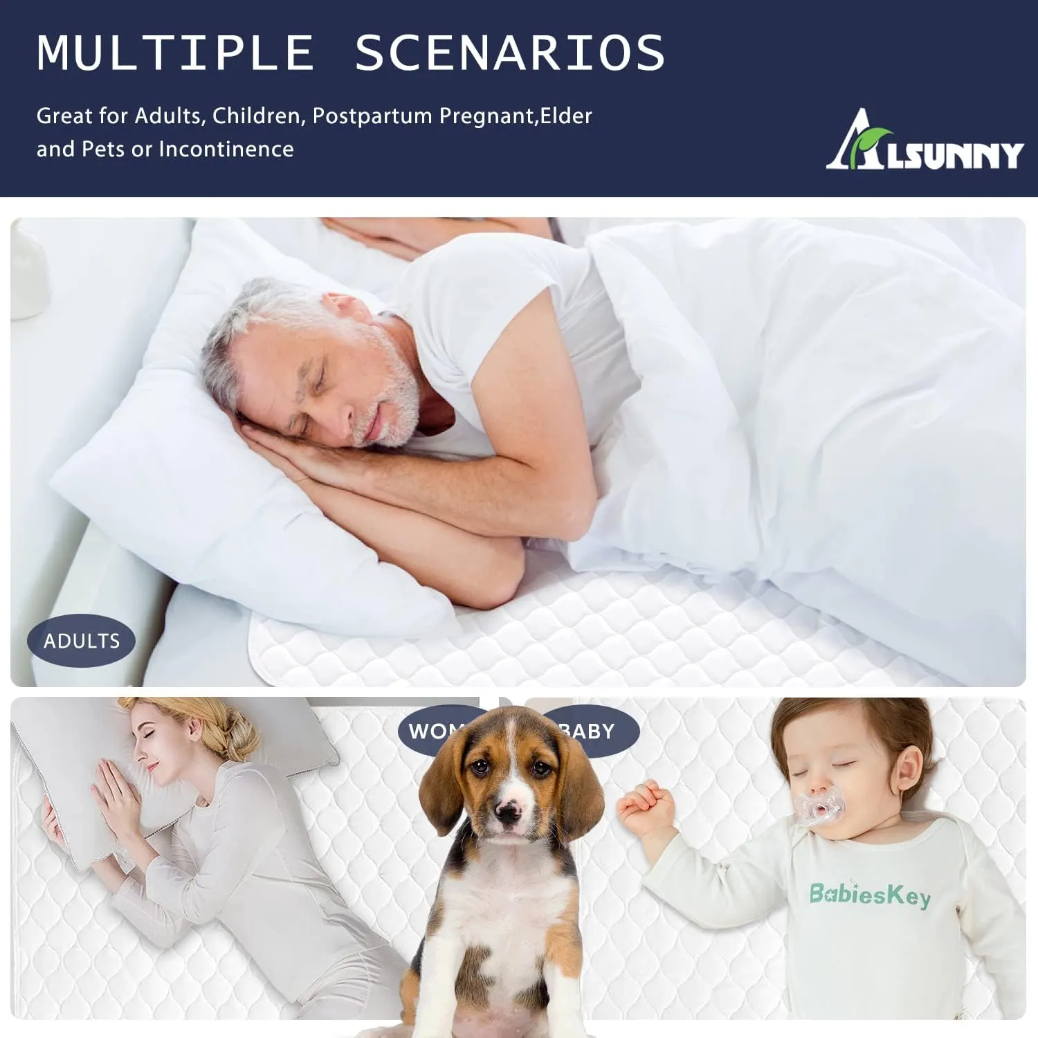 Bed Pads for Incontinence Washable,34"X52" (2 Pack), Non-Slip Incontinence Bed Pad,Waterproof Mattress Pad for Women,Aldults,Kids and Dog