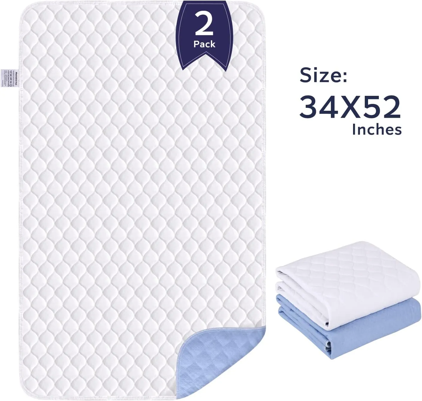 Bed Pads for Incontinence Washable,34"X52" (2 Pack), Non-Slip Incontinence Bed Pad,Waterproof Mattress Pad for Women,Aldults,Kids and Dog