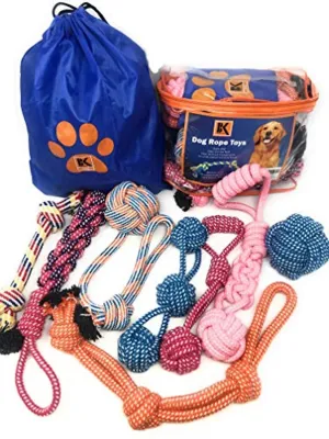 BK PRODUCTS LLC Dog Toys - 8 Extra Large Dog Rope Toys - Dog Chew Toy for Medium and Large Dogs - Set of Dog Rope Toys for Chewing, Tug of War and Teething with Bonus Storage Bag