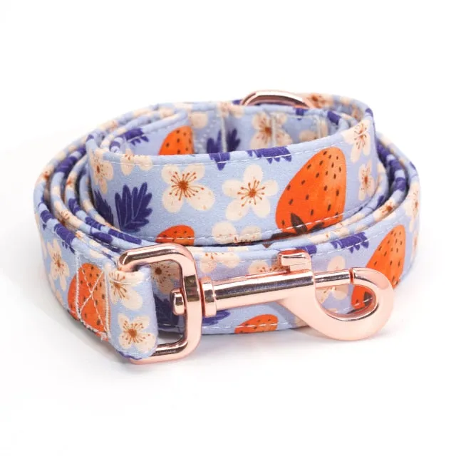 Blue Strawberry Flower Collar & Leash Set | Personalized
