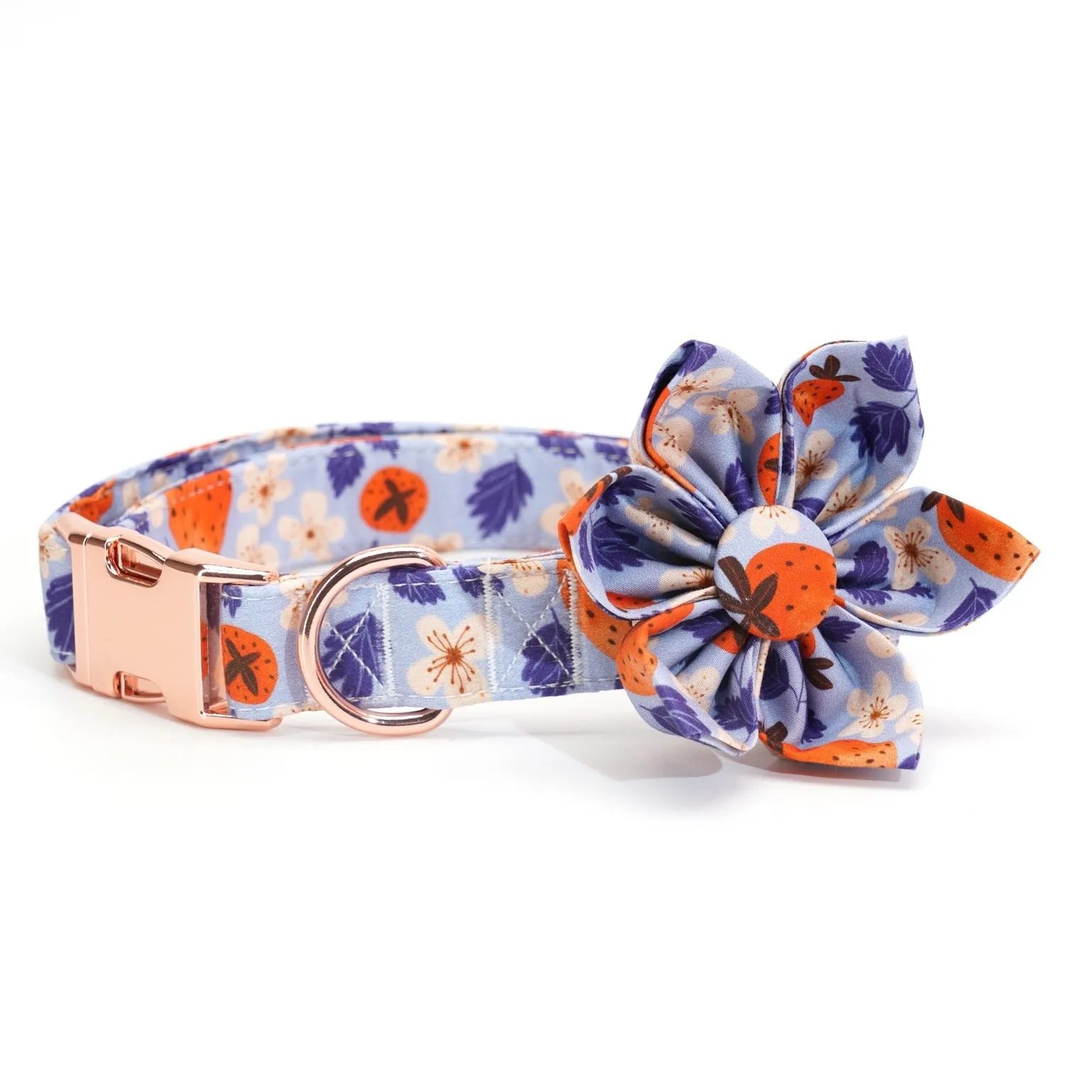 Blue Strawberry Flower Collar & Leash Set | Personalized