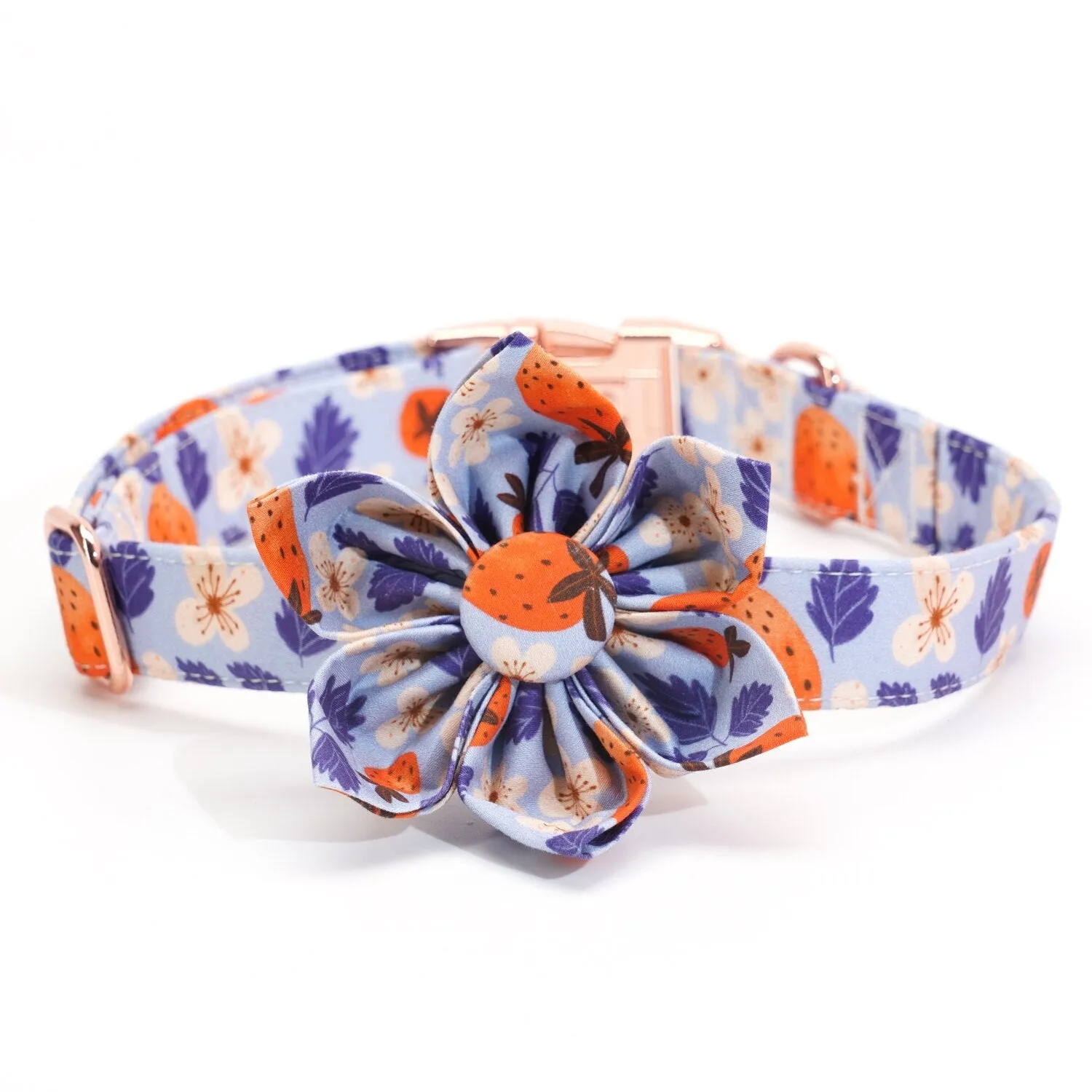 Blue Strawberry Flower Collar & Leash Set | Personalized