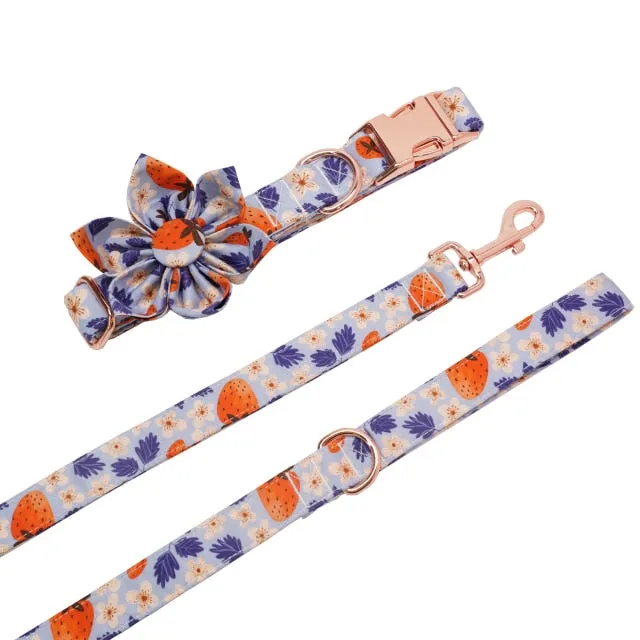 Blue Strawberry Flower Collar & Leash Set | Personalized