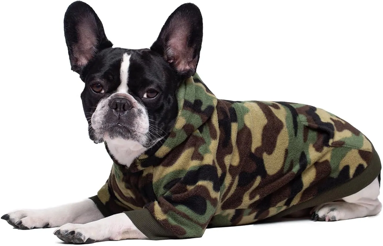 Camo Hoodie, Winter Dog Clothes, Pet Hooded Sweatershirt Pullover, Cat & Dog Coat Apparel (Green Fleece, XS)