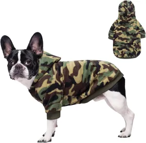 Camo Hoodie, Winter Dog Clothes, Pet Hooded Sweatershirt Pullover, Cat & Dog Coat Apparel (Green Fleece, XS)