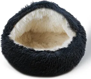 Cat Bed for Indoor Cats, Calming Cozy Cave with Self-Warming Plush, Entire Bed Machine Washable & Anti-Slip Base, Breathable Pet Bed for Small Cats&Dogs All Seasons (Dark Gray, 24*24inch)