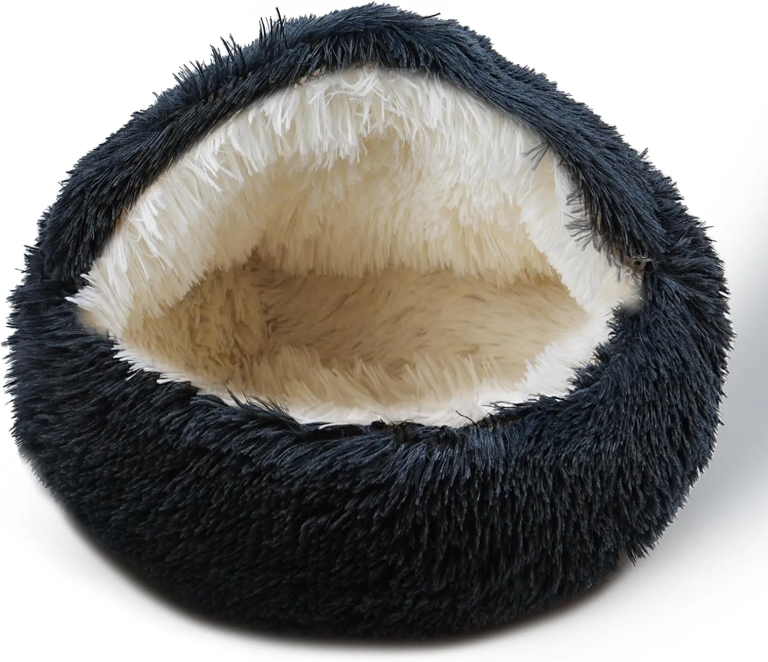 Cat Bed for Indoor Cats, Calming Cozy Cave with Self-Warming Plush, Entire Bed Machine Washable & Anti-Slip Base, Breathable Pet Bed for Small Cats&Dogs All Seasons (Dark Gray, 24*24inch)