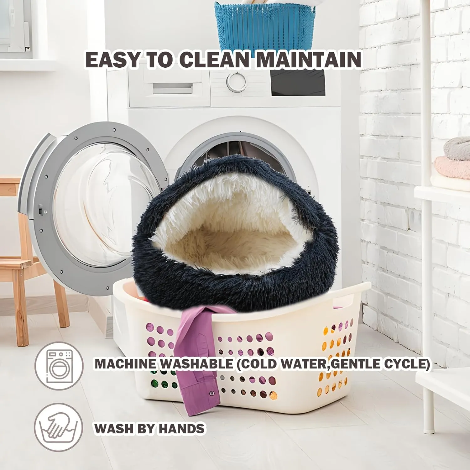 Cat Bed for Indoor Cats, Calming Cozy Cave with Self-Warming Plush, Entire Bed Machine Washable & Anti-Slip Base, Breathable Pet Bed for Small Cats&Dogs All Seasons (Dark Gray, 24*24inch)