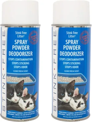 Cat Litter Box Deodorizer Powder Spray & Odor Eliminator (2 Cans) - Non-Stick Kitty Litter Box Deodorizer, Eliminators, Absorber & Freshner