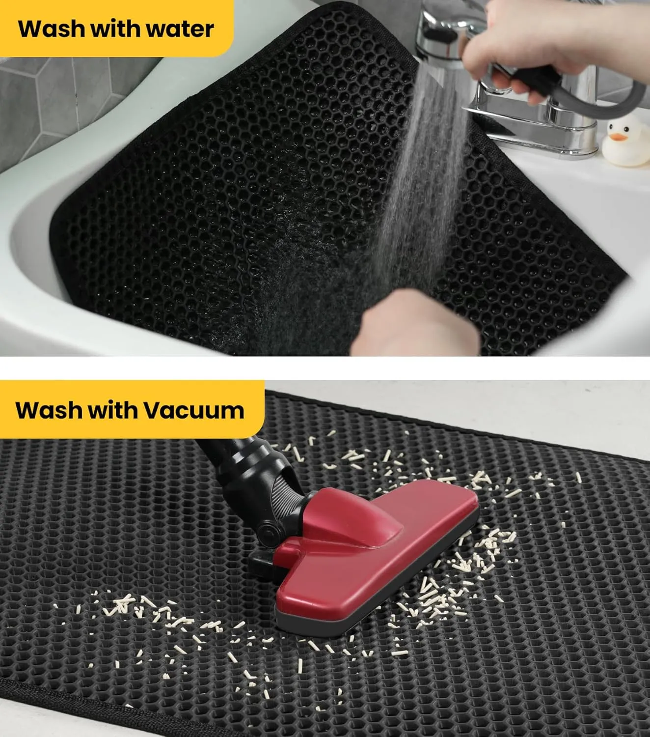 Cat Litter Mat 23"x17", Honeycomb Double Layer Waterproof Urine Proof Trapping Waste for Kitty Litter Box, Washable, No Slip Cat Matt for Floor, Black
