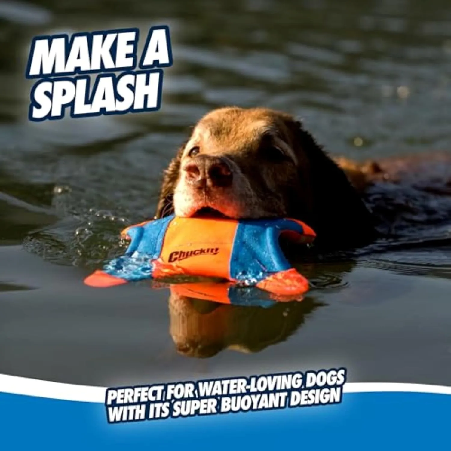 Chuckit! Flying Squirrel Fetch Dog Toy - Water Floating Flyer - Soft and Durable Polyester Canvas Construction - For Medium Dogs - Size Medium - 9.5-inch Diameter - Pack of 1 - Orange and Blue