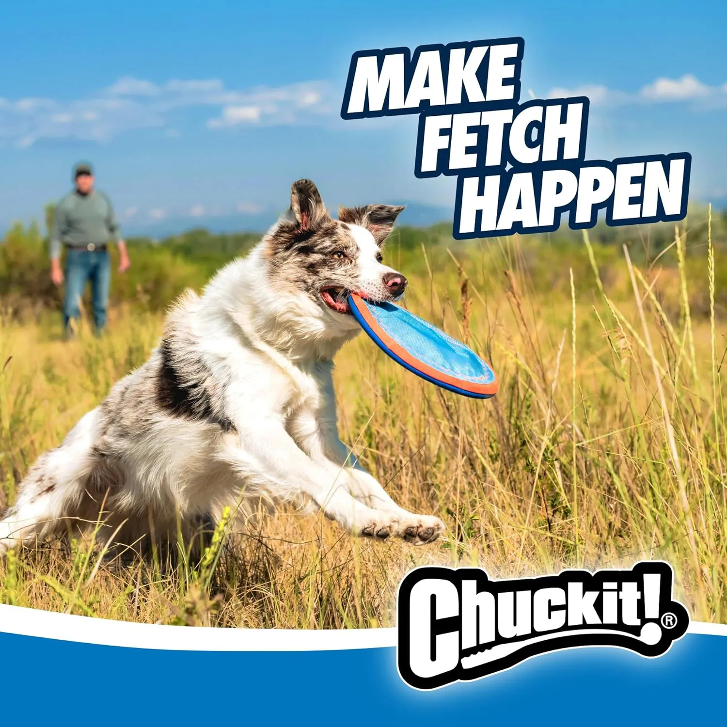 Chuckit! Max Glow Paraflight Flying Disc Dog Toy - Water Floating Flyer - Durable Nylon Construction with Soft Rubber Edges - For Medium and Large Dogs - Size Large - 9.75" L x 9.75" W - Pack of 1