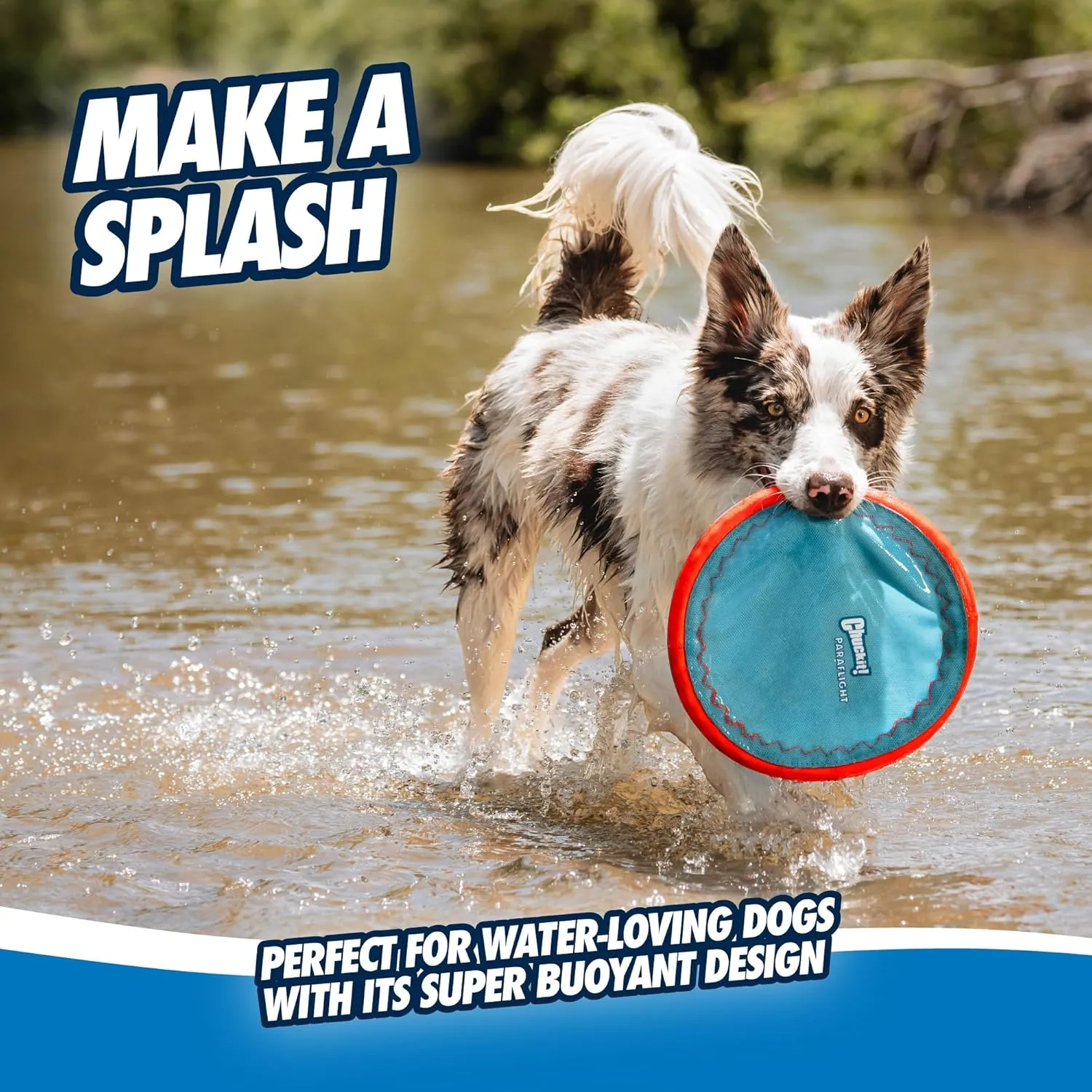 Chuckit! Max Glow Paraflight Flying Disc Dog Toy - Water Floating Flyer - Durable Nylon Construction with Soft Rubber Edges - For Medium and Large Dogs - Size Large - 9.75" L x 9.75" W - Pack of 1