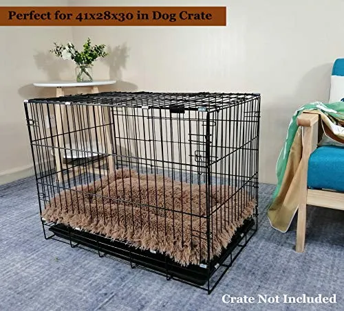 Coohom Deluxe Plush Bed Pet Cushion Crate Mat,Fulffy Comfy Kennel Anti-Slip Washable Pad for Medium Large X-Large Dogs(X-Large, Khaki)