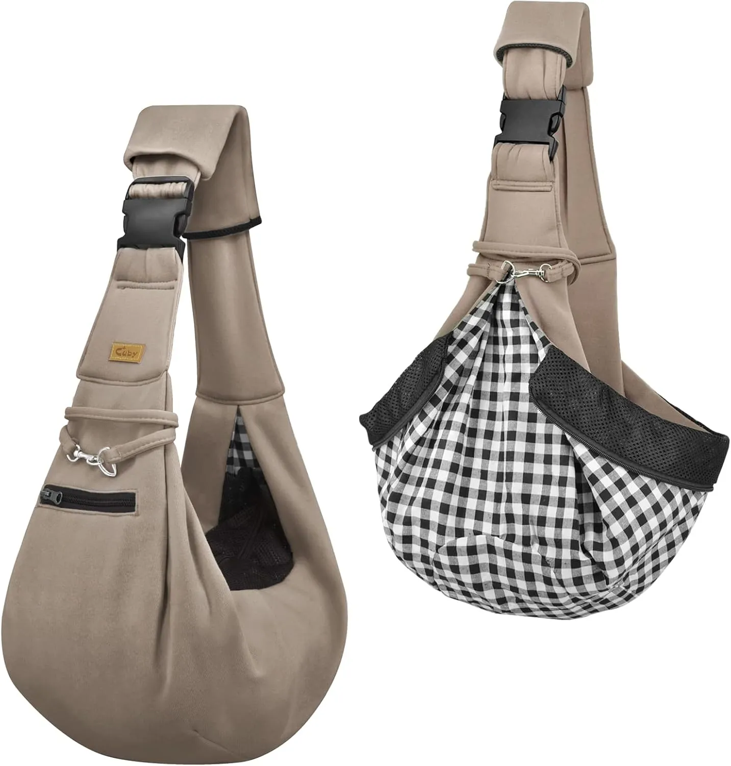 CUBY Dog and Cat Sling Carrier - Hands Free Reversible Pet Papoose Bag - Soft Pouch and Tote Design - Suitable for Puppy, Small Dogs Cats Outdoor (Khaki Senior, Adjust Strap 2.0)