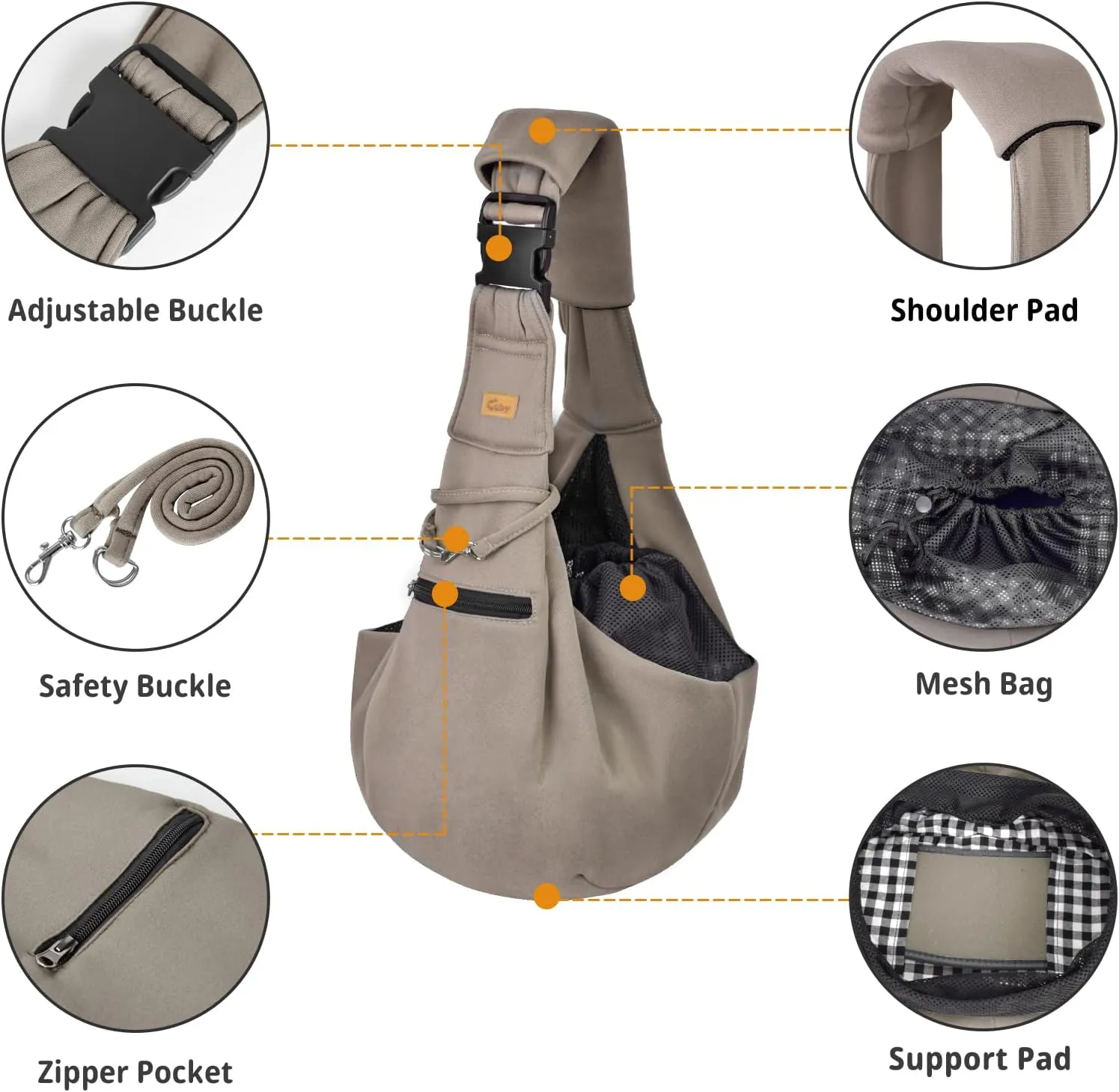 CUBY Dog and Cat Sling Carrier - Hands Free Reversible Pet Papoose Bag - Soft Pouch and Tote Design - Suitable for Puppy, Small Dogs Cats Outdoor (Khaki Senior, Adjust Strap 2.0)