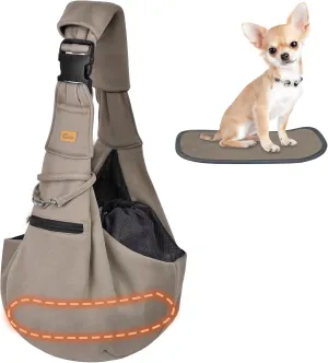 CUBY Dog and Cat Sling Carrier - Hands Free Reversible Pet Papoose Bag - Soft Pouch and Tote Design - Suitable for Puppy, Small Dogs Cats Outdoor (Khaki Senior, Adjust Strap 2.0)