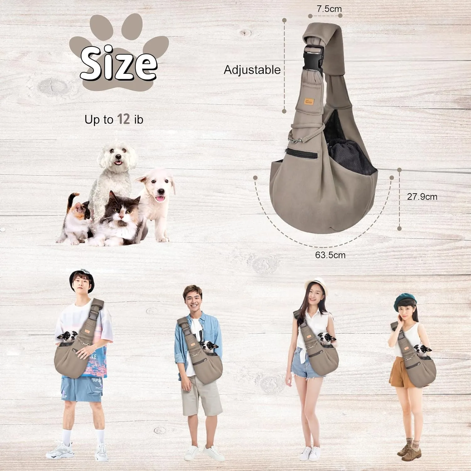 CUBY Dog and Cat Sling Carrier - Hands Free Reversible Pet Papoose Bag - Soft Pouch and Tote Design - Suitable for Puppy, Small Dogs Cats Outdoor (Khaki Senior, Adjust Strap 2.0)