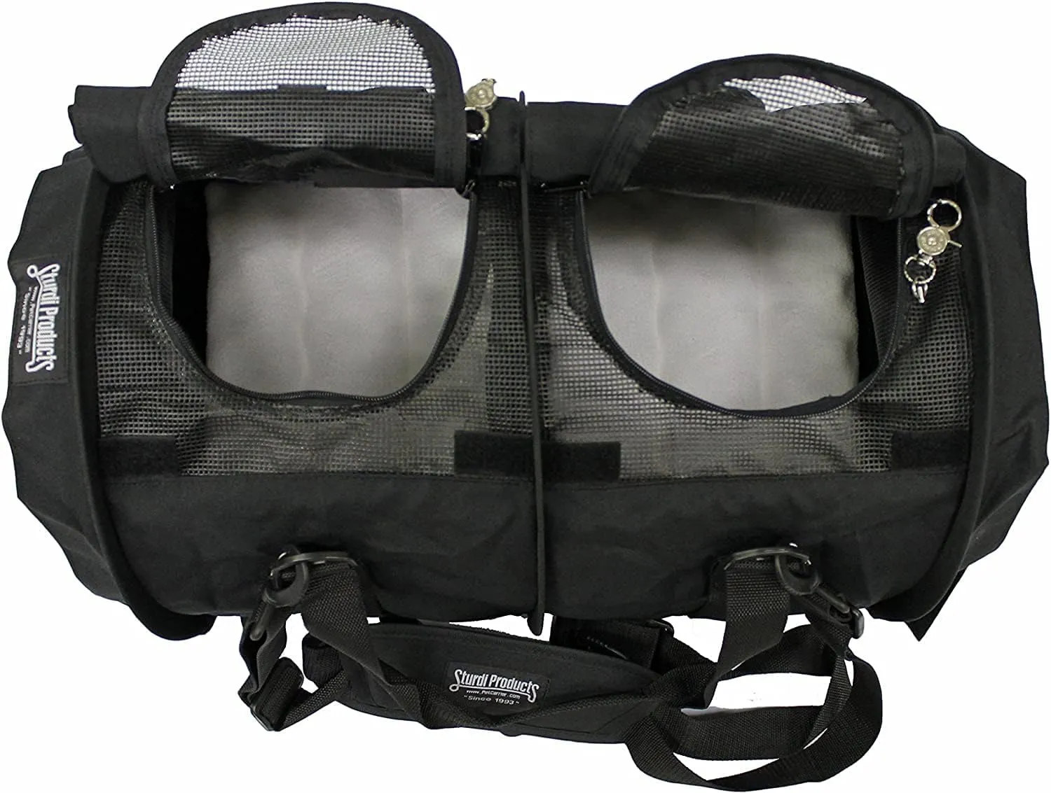 Divided SturdiBag Large Pet Carrier: Compartment for 2 Pets, Flexible Height for Cat and Dog Soft Sided with Safety Clips and Seatbelt Straps | Black, 18" x 12" x 12" (PN: SB2D-PRO-BL)