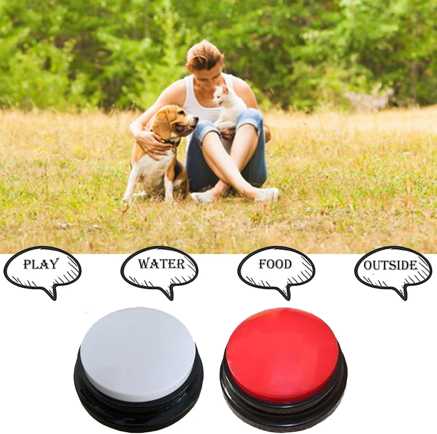 Dog Buttons for Communication,Voice Recording Buttons,Dog Communication Buttons Training Talking Buttons for Pets,30 Second Record & Playback,Funny Gift for Study Office Home (White Red)