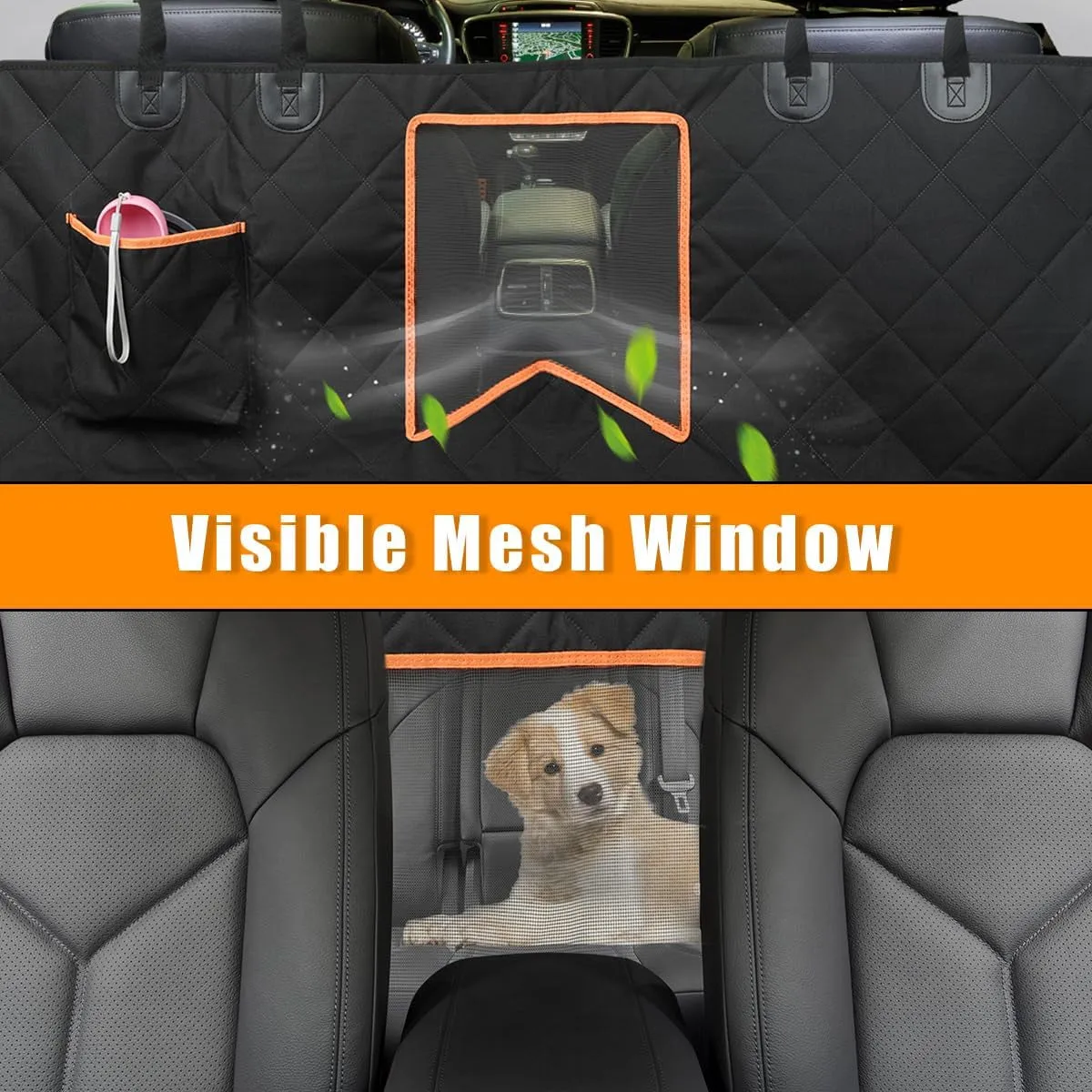 Dog Car Seat Cover for Back Seat, 100% Waterproof Dog Car Hammock with Mesh Window, Anti-Scratch Nonslip Durable Soft Pet Dog Seat Cover for Cars Trucks and SUV