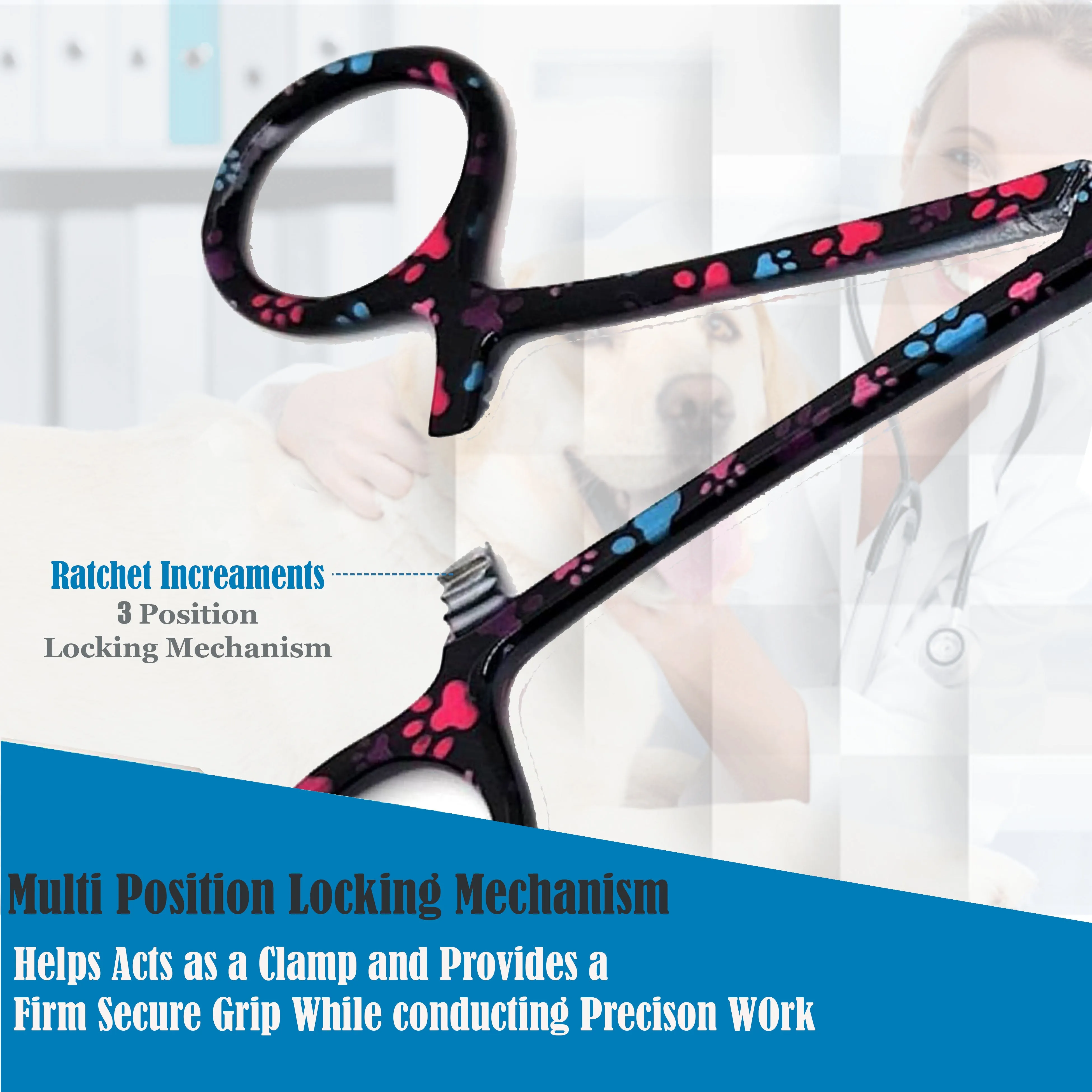 Dog Cat Ear Cleaning Forceps 5.5" STR Pet Hair Pulling Clamp Tweezers Grooming, BLACK Multi Paws